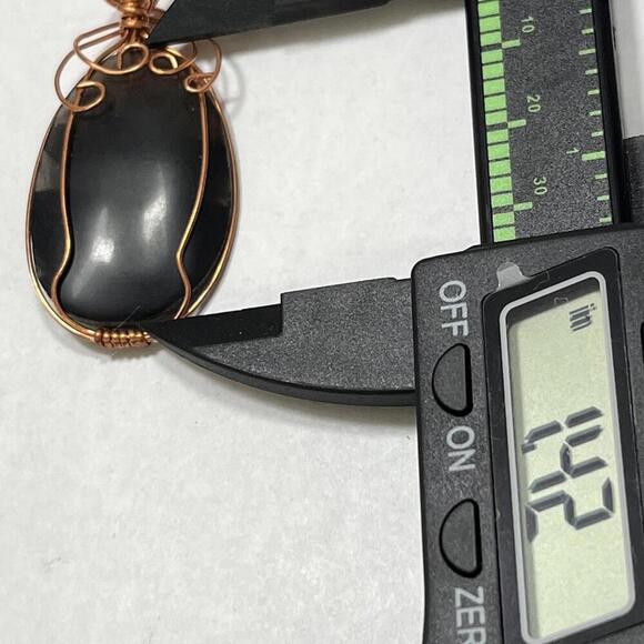 Handmade Obsidian Cabochon Stone Wire Wrapped Necklace Pendant Apache Tear - Picture 2 of 3